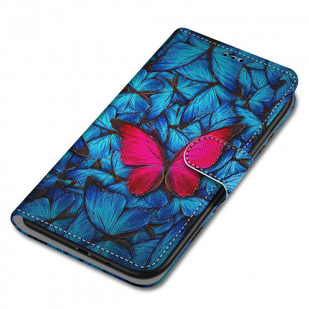Housse Xiaomi Redmi 10 Papillon Rouge Sur Fond Bleu Housse Xiaomi Redmi 10 Papillon Rouge Sur Fond Bleu