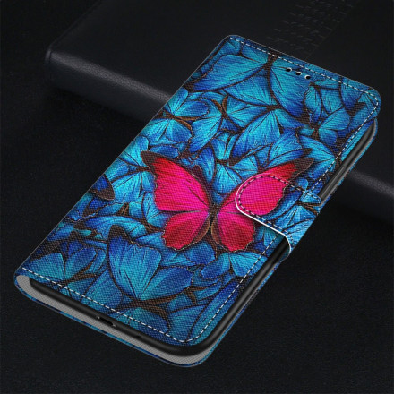 Housse Xiaomi Redmi 10 Papillon Rouge Sur Fond Bleu Housse Xiaomi Redmi 10 Papillon Rouge Sur Fond Bleu