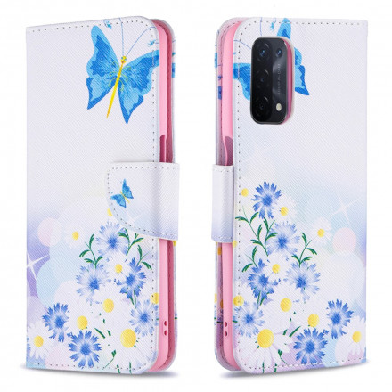Housse Oppo A54 5G / A74 5G Papillons et Fleurs Peints Housse Oppo A54 5G / A74 5G Papillons et Fleurs Peints