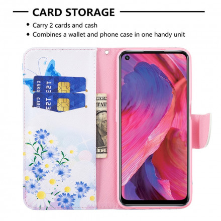 Housse Oppo A54 5G / A74 5G Papillons et Fleurs Peints Housse Oppo A54 5G / A74 5G Papillons et Fleurs Peints