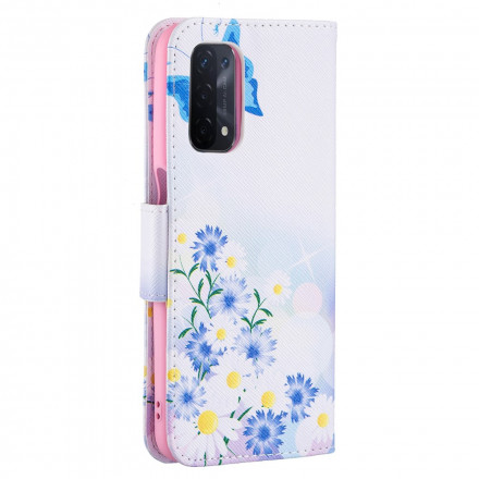 Housse Oppo A54 5G / A74 5G Papillons et Fleurs Peints Housse Oppo A54 5G / A74 5G Papillons et Fleurs Peints