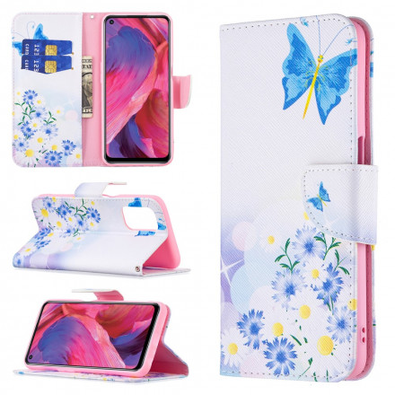 Housse Oppo A54 5G / A74 5G Papillons et Fleurs Peints Housse Oppo A54 5G / A74 5G Papillons et Fleurs Peints