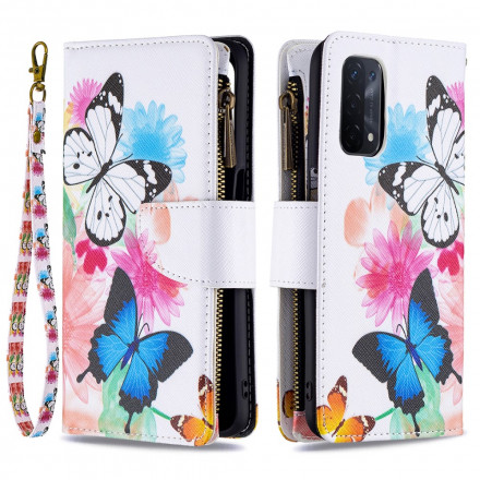 Housse Oppo A54 5G / A74 5G Poche Zippée Papillons Housse Oppo A54 5G / A74 5G Poche Zippée Papillons