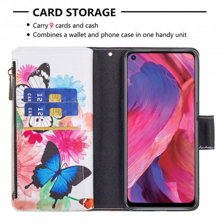 Housse Oppo A54 5G / A74 5G Poche Zippée Papillons Housse Oppo A54 5G / A74 5G Poche Zippée Papillons
