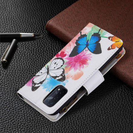 Housse Oppo A54 5G / A74 5G Poche Zippée Papillons Housse Oppo A54 5G / A74 5G Poche Zippée Papillons