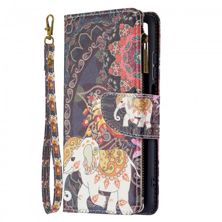 Housse Xiaomi Redmi 10 Poche Zippée Éléphant Housse Xiaomi Redmi 10 Poche Zippée Éléphant