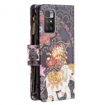 Housse Xiaomi Redmi 10 Poche Zippée Éléphant Housse Xiaomi Redmi 10 Poche Zippée Éléphant