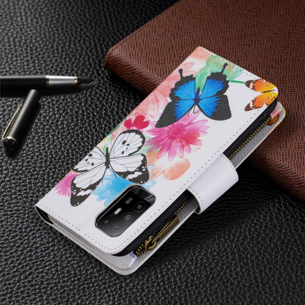 Housse Oppo A94 5G Poche Zippée Papillons Housse Oppo A94 5G Poche Zippée Papillons