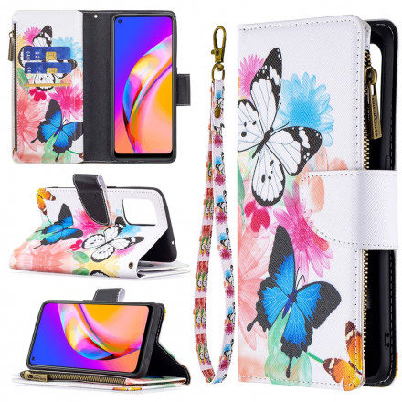 Housse Oppo A94 5G Poche Zippée Papillons Housse Oppo A94 5G Poche Zippée Papillons