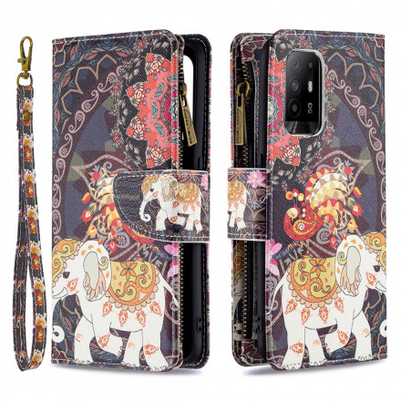 Housse Oppo A94 5G Poche Zippée Éléphant Housse Oppo A94 5G Poche Zippée Éléphant