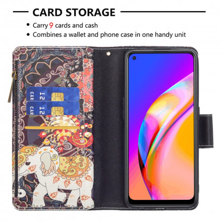 Housse Oppo A94 5G Poche Zippée Éléphant Housse Oppo A94 5G Poche Zippée Éléphant