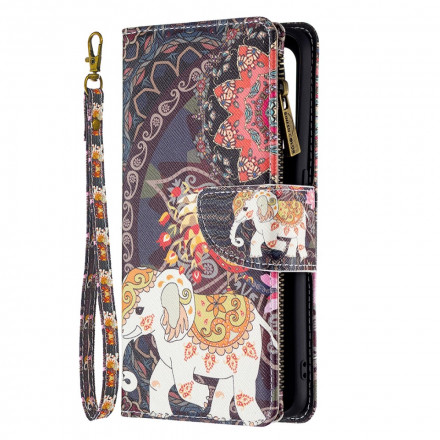 Housse Oppo A94 5G Poche Zippée Éléphant Housse Oppo A94 5G Poche Zippée Éléphant