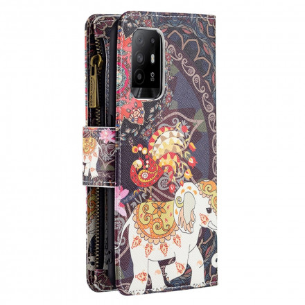 Housse Oppo A94 5G Poche Zippée Éléphant Housse Oppo A94 5G Poche Zippée Éléphant