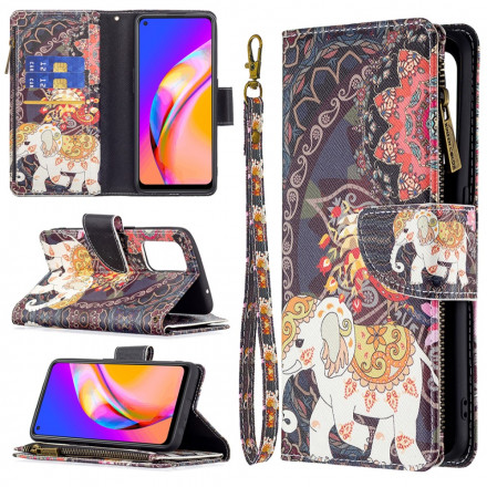 Housse Oppo A94 5G Poche Zippée Éléphant Housse Oppo A94 5G Poche Zippée Éléphant