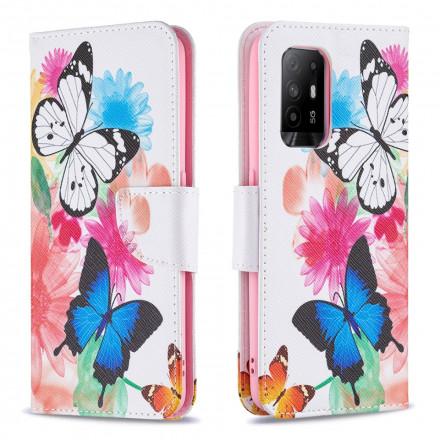 Housse Oppo A94 5G Papillons et Fleurs Peints Housse Oppo A94 5G Papillons et Fleurs Peints