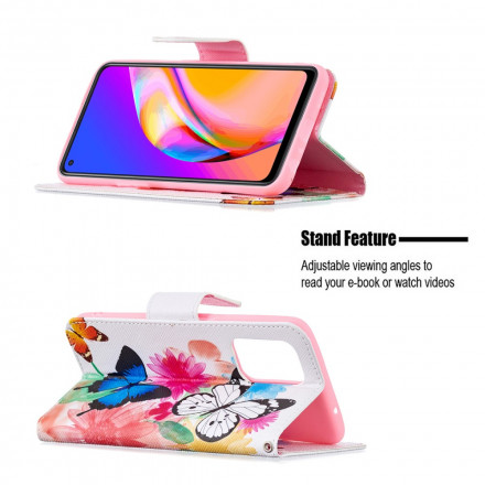 Housse Oppo A94 5G Papillons et Fleurs Peints Housse Oppo A94 5G Papillons et Fleurs Peints