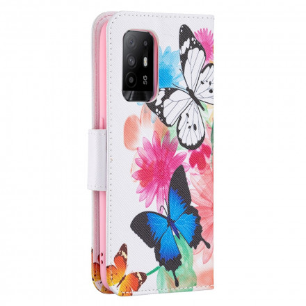 Housse Oppo A94 5G Papillons et Fleurs Peints Housse Oppo A94 5G Papillons et Fleurs Peints