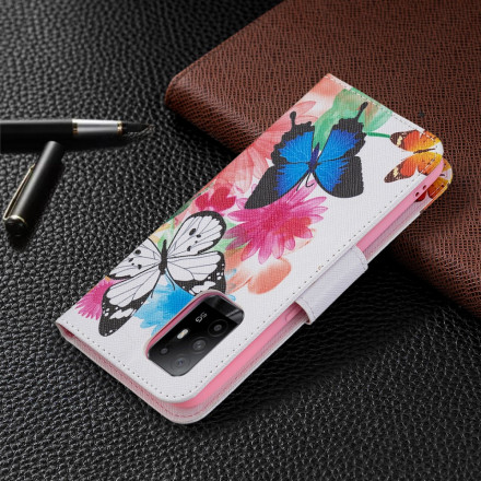 Housse Oppo A94 5G Papillons et Fleurs Peints Housse Oppo A94 5G Papillons et Fleurs Peints