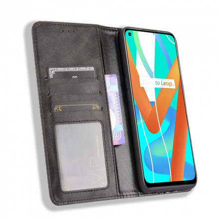 Flip Cover Realme 8 5G Effet Cuir Vintage Stylisé Flip Cover Realme 8 5G Effet Cuir Vintage Stylisé