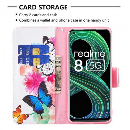 Housse Realme 8 5G Papillons et Fleurs Peints Housse Realme 8 5G Papillons et Fleurs Peints