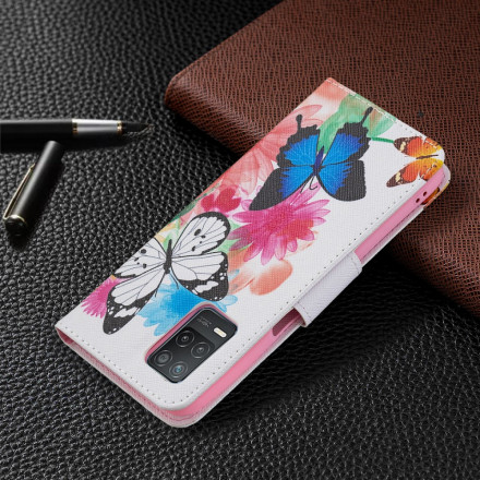 Housse Realme 8 5G Papillons et Fleurs Peints Housse Realme 8 5G Papillons et Fleurs Peints