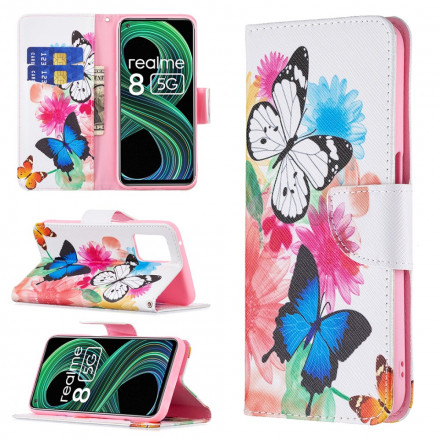 Housse Realme 8 5G Papillons et Fleurs Peints Housse Realme 8 5G Papillons et Fleurs Peints