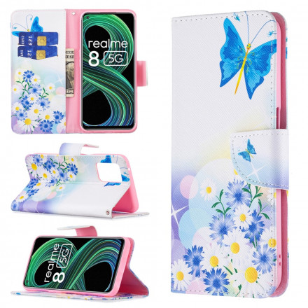 Housse Realme 8 5G Papillons et Fleurs Peints