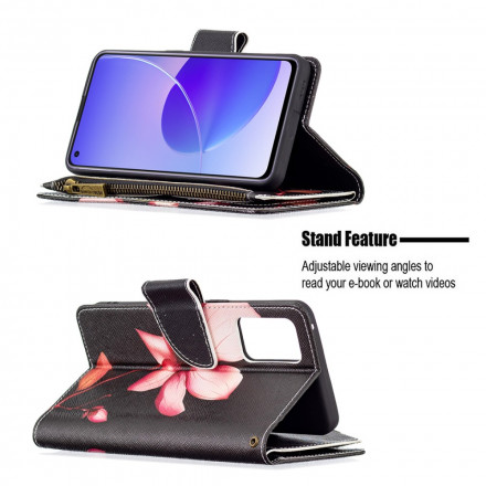 Housse Oppo Reno 6 5G Poche Zippée Fleur Housse Oppo Reno 6 5G Poche Zippée Fleur