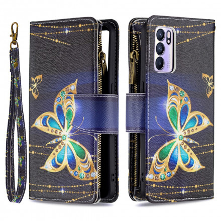 Housse Oppo Reno 6 5G Poche Zippée Papillons