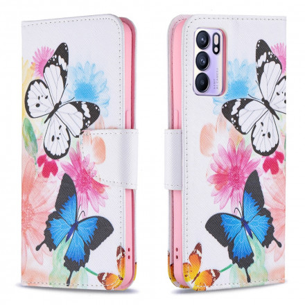 Housse Oppo Reno 6 5G Papillons et Fleurs Peints Housse Oppo Reno 6 5G Papillons et Fleurs Peints