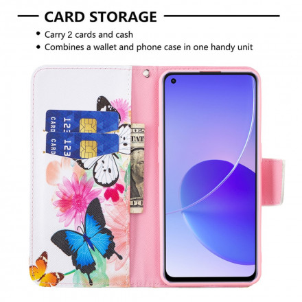 Housse Oppo Reno 6 5G Papillons et Fleurs Peints Housse Oppo Reno 6 5G Papillons et Fleurs Peints