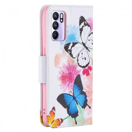 Housse Oppo Reno 6 5G Papillons et Fleurs Peints Housse Oppo Reno 6 5G Papillons et Fleurs Peints