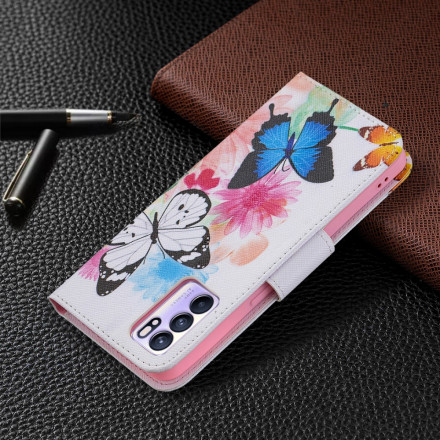 Housse Oppo Reno 6 5G Papillons et Fleurs Peints Housse Oppo Reno 6 5G Papillons et Fleurs Peints