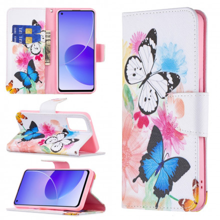 Housse Oppo Reno 6 5G Papillons et Fleurs Peints Housse Oppo Reno 6 5G Papillons et Fleurs Peints