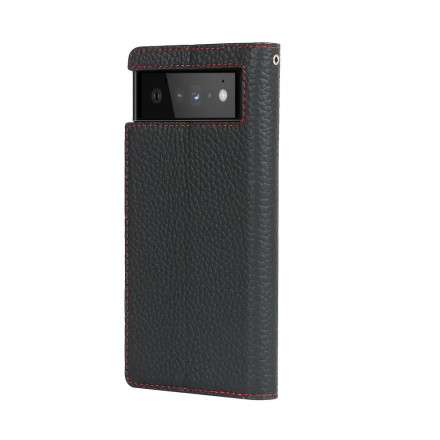 Flip Cover Google Pixel 6 Cuir Litchi Véritable à Lanière Flip Cover Google Pixel 6 Cuir Litchi Véritable à Lanière