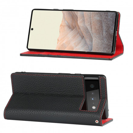 Flip Cover Google Pixel 6 Cuir Litchi Véritable à Lanière Flip Cover Google Pixel 6 Cuir Litchi Véritable à Lanière