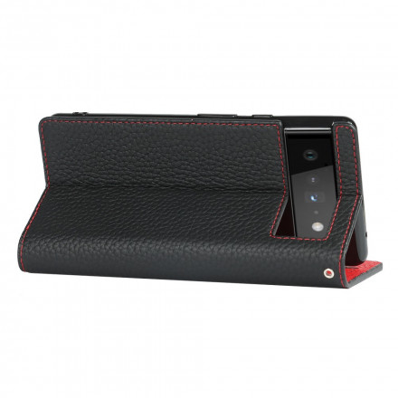 Flip Cover Google Pixel 6 Cuir Litchi Véritable à Lanière Flip Cover Google Pixel 6 Cuir Litchi Véritable à Lanière