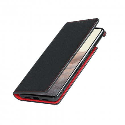 Flip Cover Google Pixel 6 Cuir Litchi Véritable à Lanière Flip Cover Google Pixel 6 Cuir Litchi Véritable à Lanière