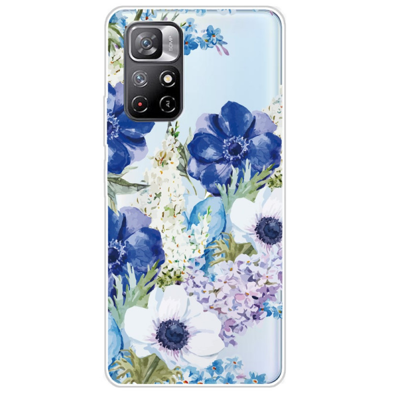 Coque Poco M4 Pro 5G Fleurs Bleues Aquarelle