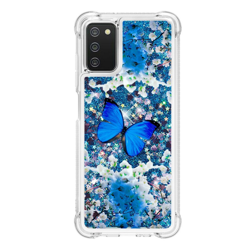 Coque Samsung Galaxy A03s Papillons Bleus Paillettes