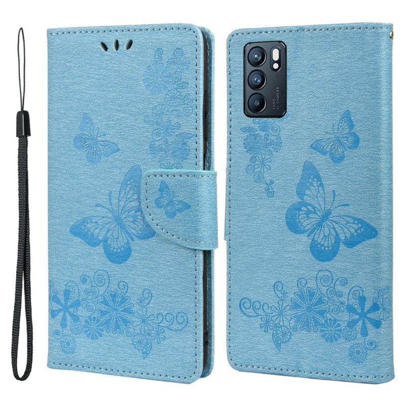 Housse Oppo Reno 6 5G Splendides Papillons à Lanière