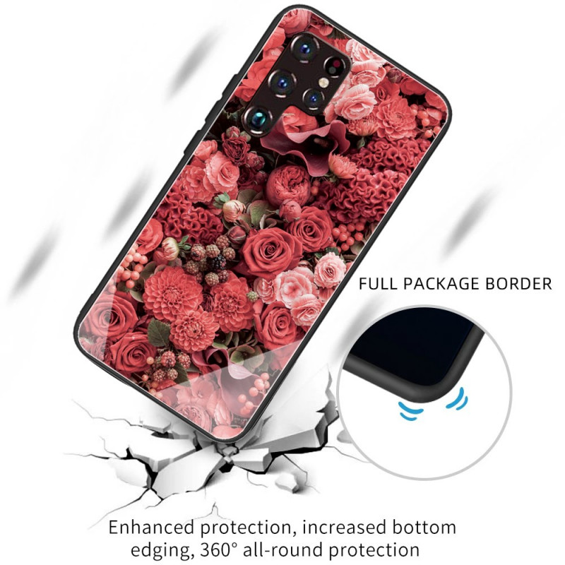 Coque Samsung Galaxy S22 Ultra 5G Verre Trempé Fleurs Réalistes