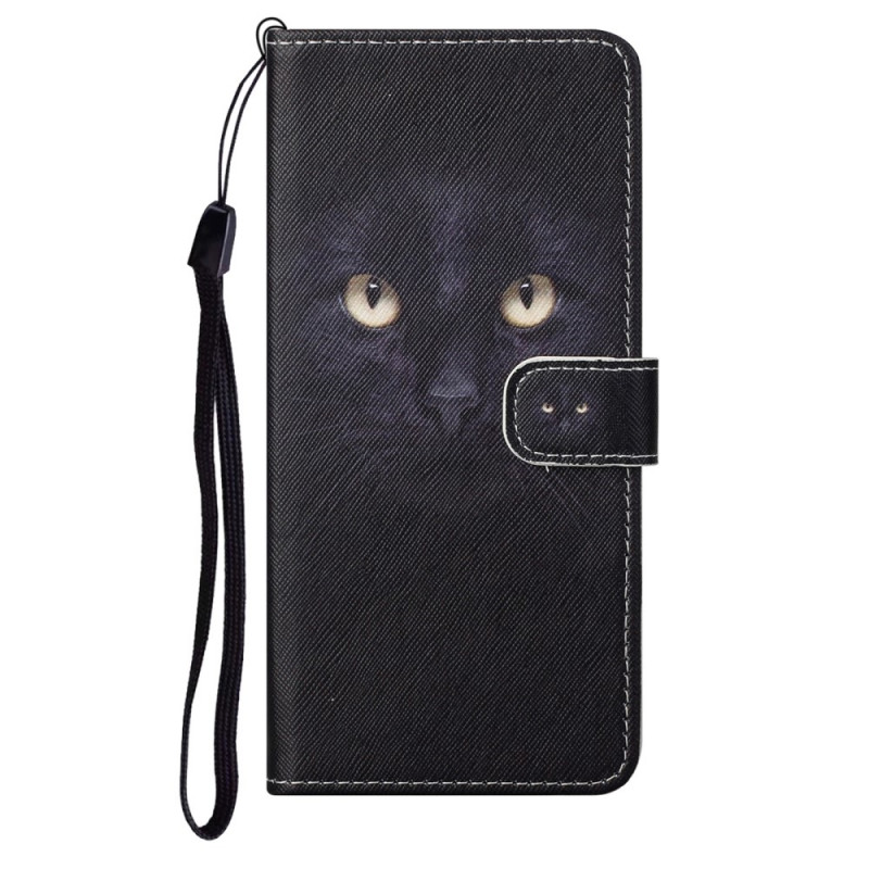 Housse Moto G71 5G Yeux de Chat Noir à Lanière