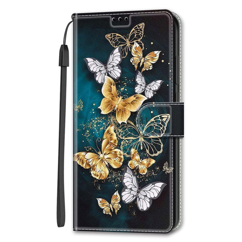 Housse Samsung Galaxy S22 Ultra 5G Fan des Papillons à Lanière