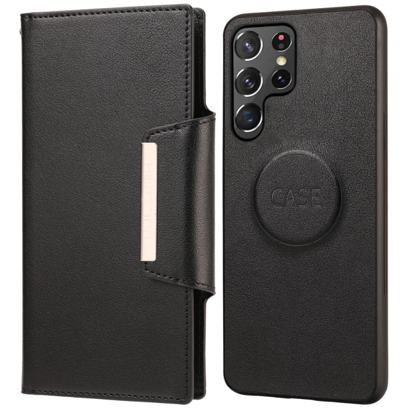 Housse Samsung Galaxy S22 Ultra 5G Coque Détachable Fermoir Argenté