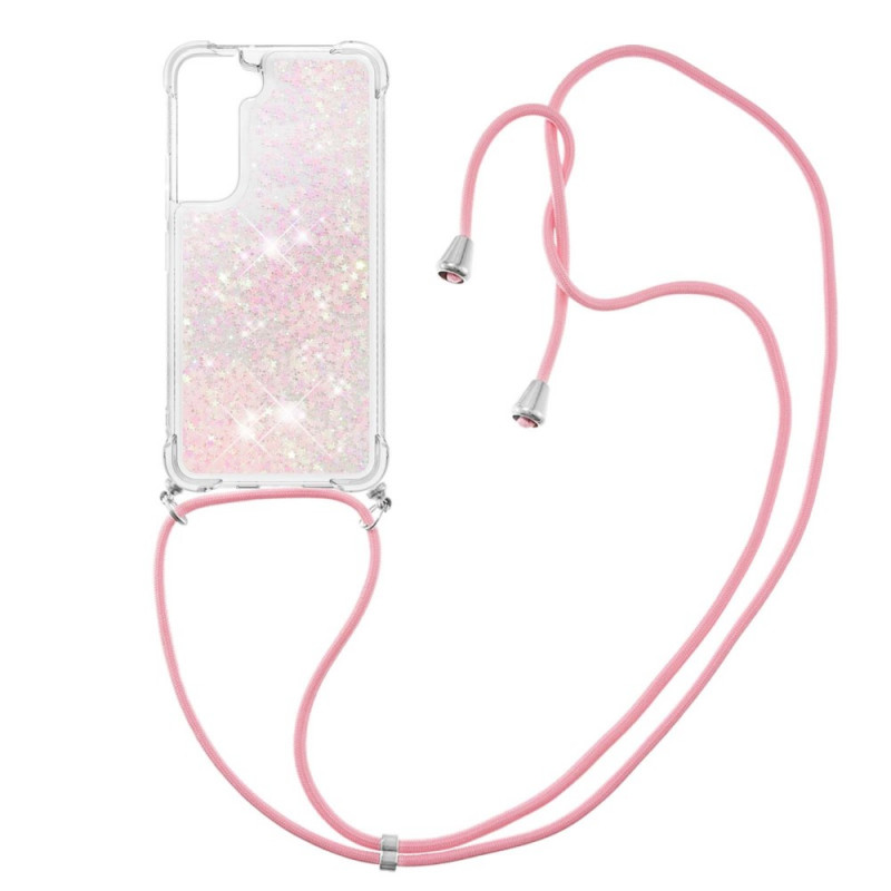 Coque Samsung Galaxy S22 Plus 5G Paillettes avec Cordon