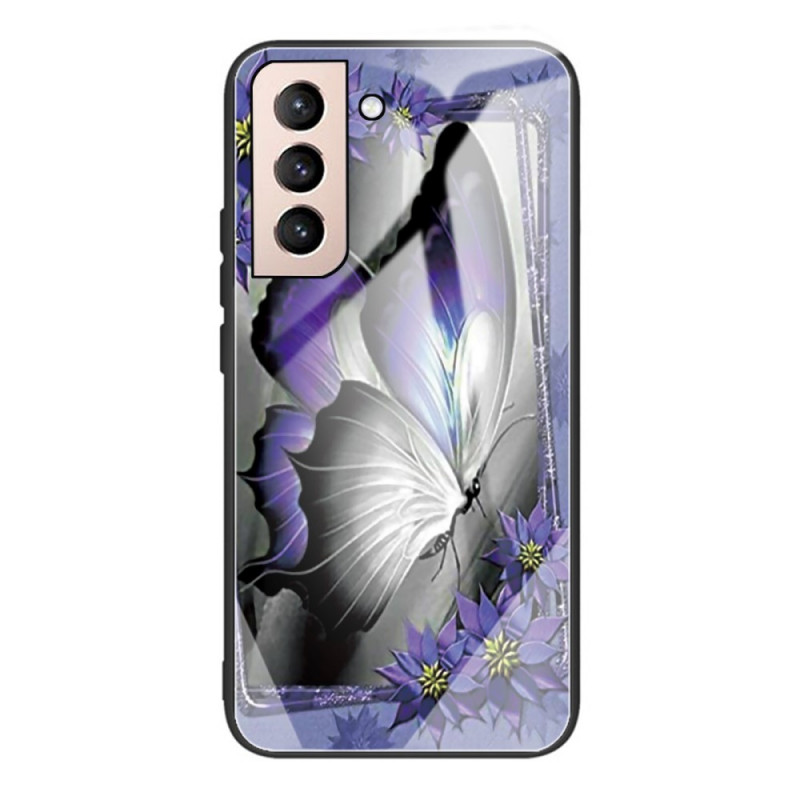 Coque Samsung Galaxy S22 5G Verre Trempé Papillon Violet