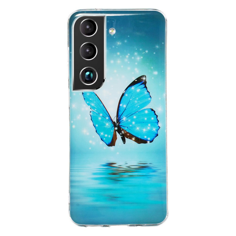 Coque Samsung Galaxy S22 5G Papillons Bleus Fluorescente
