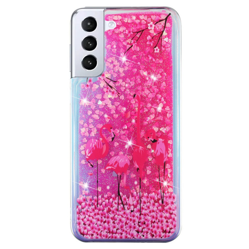 Coque Samsung Galaxy S22 5G Paillettes Flamants Roses