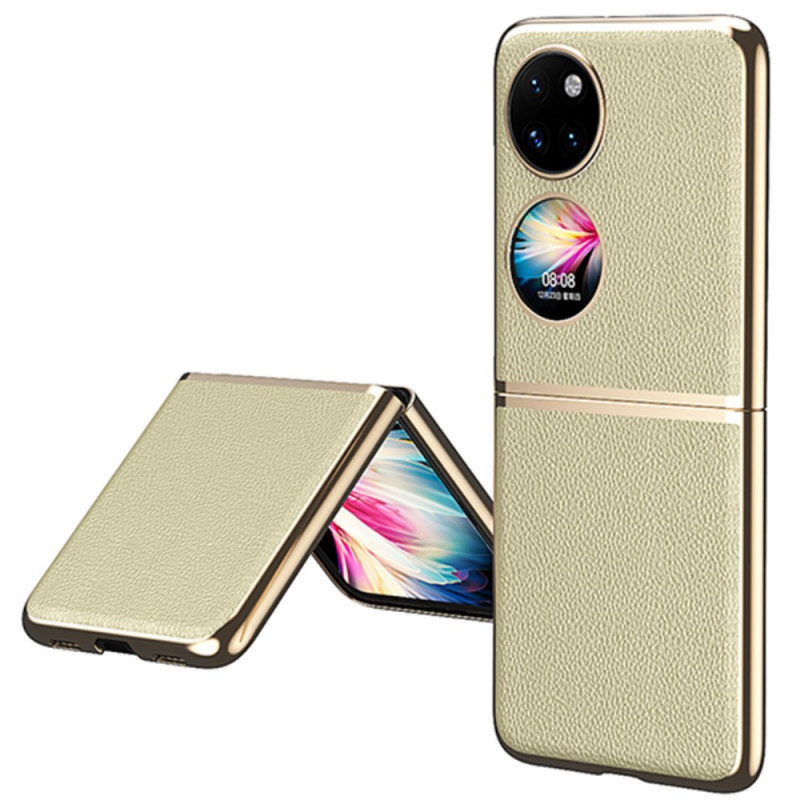 Coque Huawei P50 Pocket Simili Cuir Rebords Style Métal